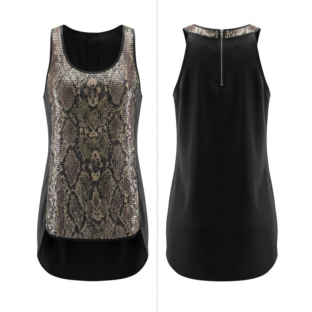 Kenneth Cole New York Black Sequin Snakeskin Tank Top Women Size M